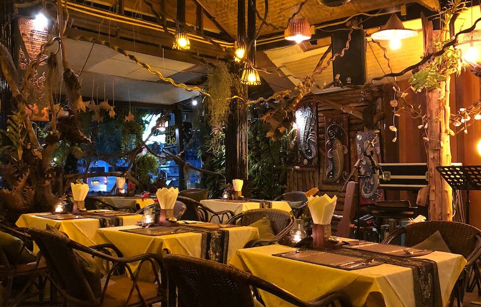 restaurant table and chairs